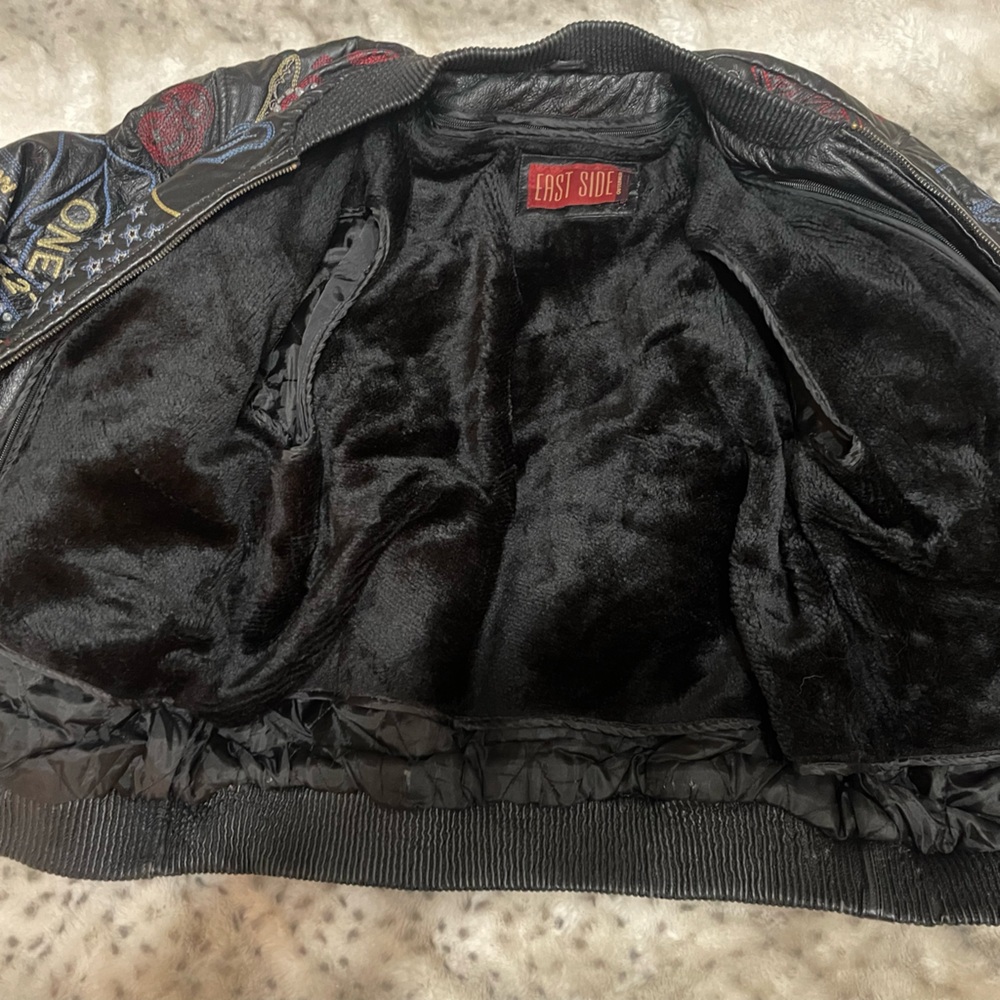 Vintage East Side Outerwear Embroidered Leather Bomber Jacket - Picture 4 of 14